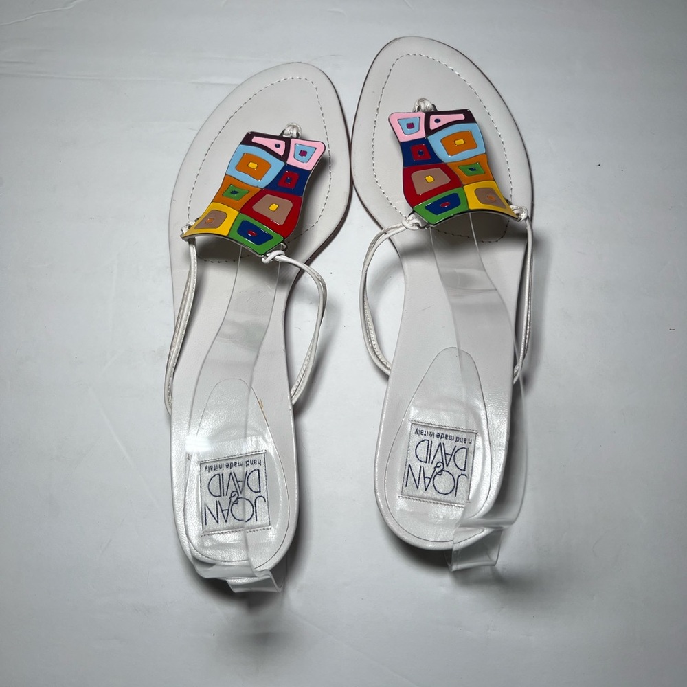 Joan & David Multicolor Geometric Mosaic Embellished White Thong Sandals - Picture 7 of 11